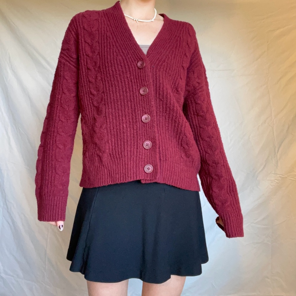 Vintage Universal Thread Burgundy Cable Knit Cardigan